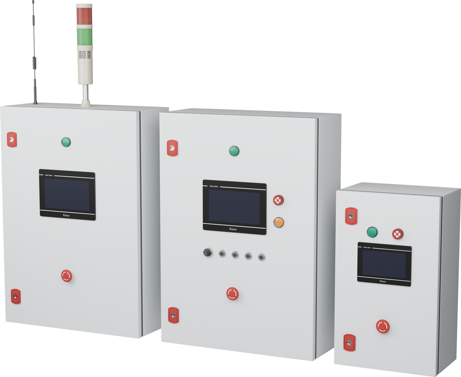 Three Sigmacs control cabinets of different sizes